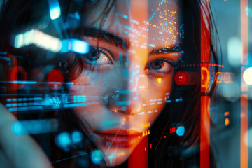 Woman Portrait with Technology Futuristic Visual Effects