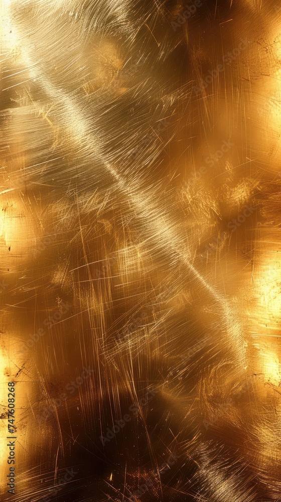 Poster a detailed view of a shiny golden surface reflecting light, displaying a golden background with luxu