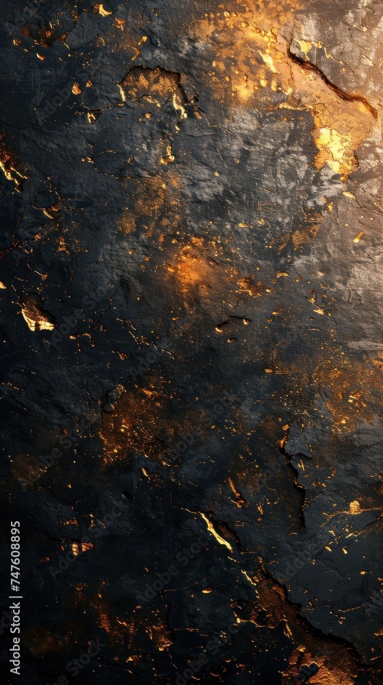 Poster a background featuring a combination of black and gold colors, with intricate gold paint details add