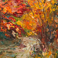 autumn leaves background by oil paints