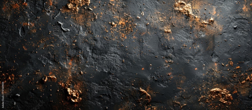 Poster close-up view of a metal surface covered in thick layers of rust. the rust appears in various shades