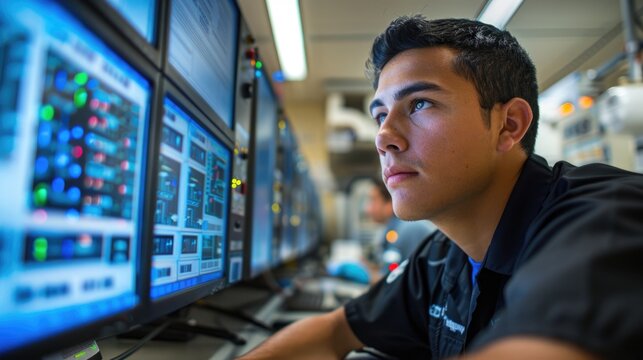 engineer team working with data base from Scada system computer screen.
