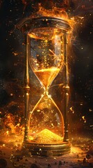 An hourglass engulfed in flames on a dark background, symbolizing the passage of time and urgency.