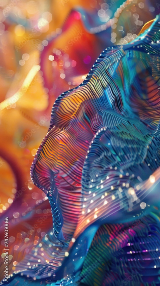 Poster a close-up view of a colorful object covered in bubbles, showcasing vibrant colors and textures in f