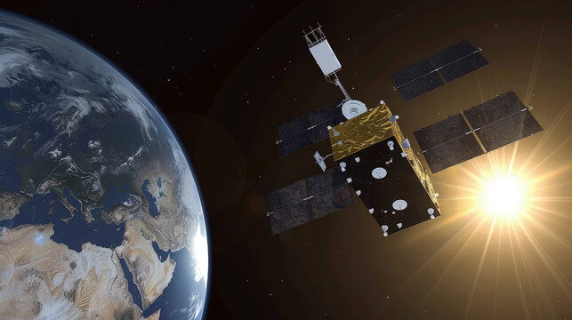 Satellite in orbit around Earth, showcasing the modern technology involved in space exploration