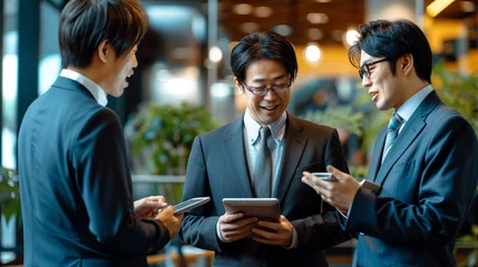 Foto op Plexiglas オフィスでデジタルタブレットを使用する日本のビジネスマンGenerativeAI © enopi