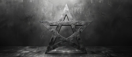 A stark black and white depiction of a Star of David.