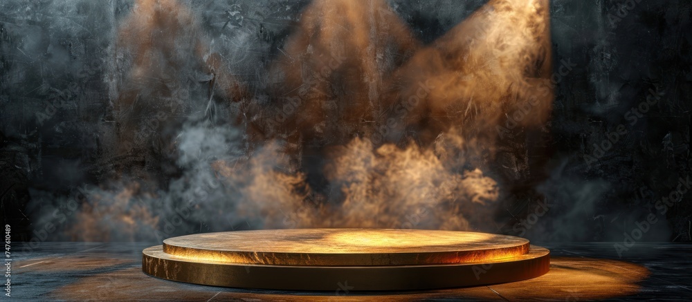 Aufkleber a stage illuminated by spotlights with billowing smoke creating a dynamic atmosphere for performance