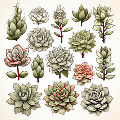 A variety of distinct succulents showcasing different shapes, colors, and textures in a single cluster