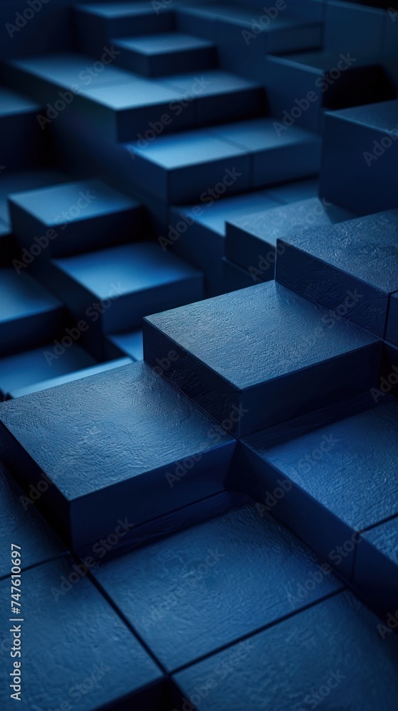 Poster dark blue abstract background filled with squares and rectangles in various sizes and shades of blue