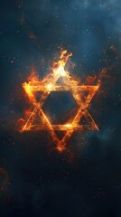 Fototapeta na wymiar The Star of David symbol burning fiercely against a dark background, symbolizing turmoil and intensity.