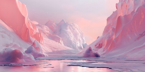 Ice landscape in pastel soft pink color - beautiful wallpaper