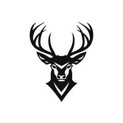 head of deer black and white vector illustration isolated transparent background logo, cut out or cutout t-shirt print design