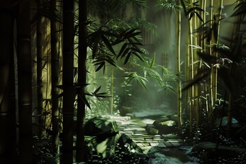 A Bamboo Forest Filled With Lush Green Plants