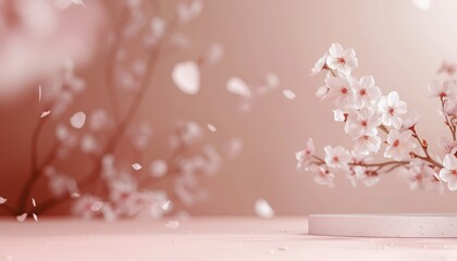 Blossoming cherry blossoms, in warm pastel colors. The beauty of spring and the transient nature of...
