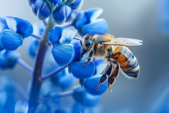 Close Up of Bee on Blue Flower
