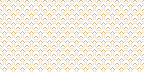 Vector geometric seamless pattern. Golden abstract graphic background with squares, lines, grid. Simple geo texture. Gold and white ethnic style luxury ornament. Repeated design for decor, wallpapers
