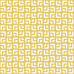 Elegant vector geometric seamless pattern with smooth lines, arrows, squares, triangles, grid, lattice. Modern abstract graphic ornament. Simple gold minimal background texture. Repeated geo design