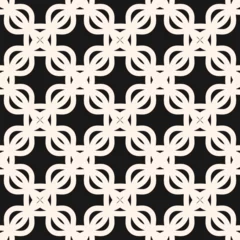 Behang Elegant vector geometric seamless pattern with curved shapes, grid, mesh, lattice, flower silhouettes. Simple black and white ornamental texture. Abstract monochrome background. Repeated geo design © Olgastocker