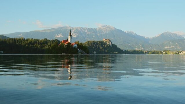 Island Bled with a Church and Bled Castle, Lake Bled, Slovenia