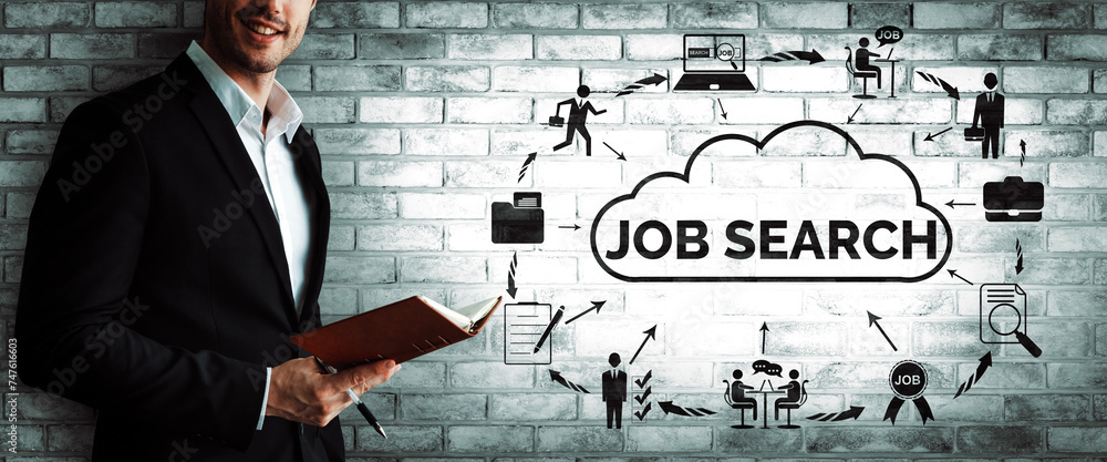 Poster human resources recruitment and people networking concept. modern graphic interface showing professi