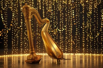 A Stunning Golden Harp Resting on the Floor