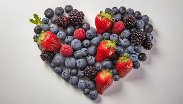Heartfelt Berry Delight: Arrangement of Berries and Blueberries in Heart Shape