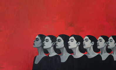 depressed women, mental health, women on red background, black and white woman, diversity
