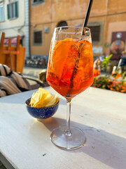 Sunny Aperol Spritz Cocktail in a Glass in Pisa