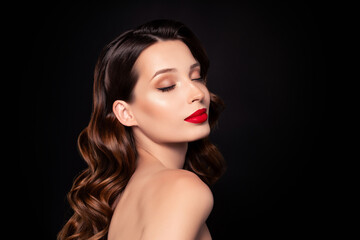 Fototapeta premium Photo of clasyy chic lady apply skincare bodycare spa salon hygiene before celebration events