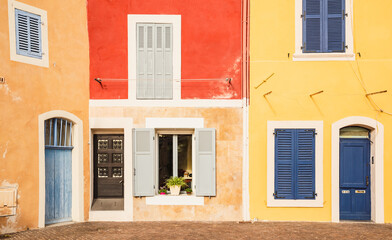 Typical french facades of houses, Martigues, Provence-Alps-French Riviera, France. - 747622020