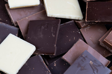 white, bitter and milk chocolate pieces