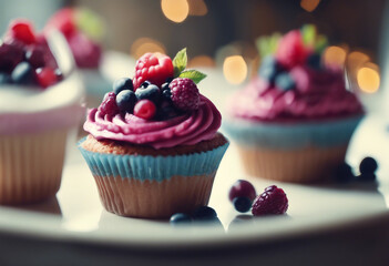 Berry cupcakes Muffin decorated with fruits for great party