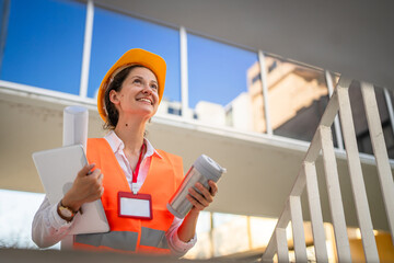 architect woman female construction engineer stand outdoors