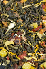dry green tea with jasmine flowers, calendula, pineapple slices