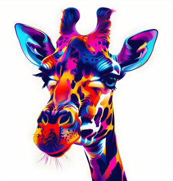 Drawing of a bright multi-colored giraffe