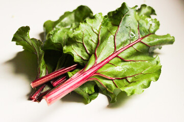 Fresh Beet Leaves with Purple Veins