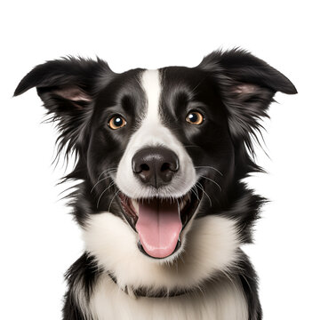 Portrait of a happy border collie dog in close up, Isolated on Transparent Background, PNG