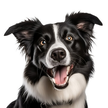 A close up of a happy border collie dog’s portrait, Isolated on Transparent Background, PNG