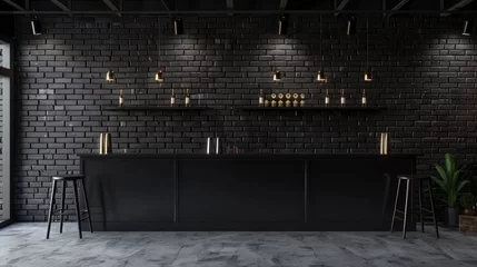 Deurstickers Creative black brick pub or bar interior with copy space on wall © buraratn
