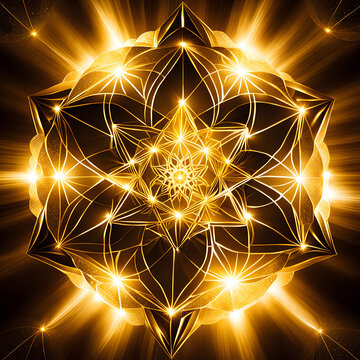 A complex geometric pattern, resembling a mandala or a piece of sacred geometry.