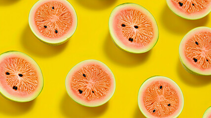 Refreshing melon slices on a pastel yellow wallpaper, conveying the joy of healthy indulgence.