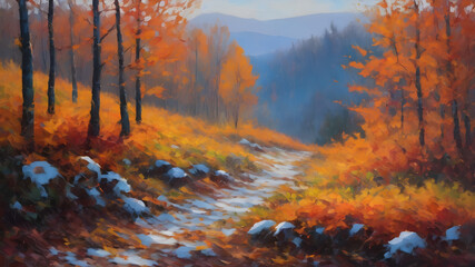 Beautiful autumn landscape, Falling leaves natural background, color autumn forest