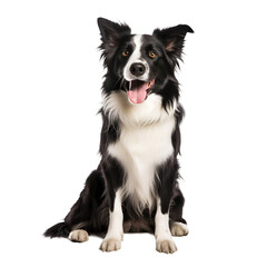 Sitting border collie dog, happy and full-bodied, Isolated on Transparent Background, PNG