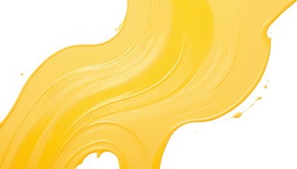 yellow paint brush strokes in acrylic color isolated against transparent