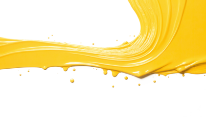 yellow paint brush strokes in acrylic color isolated against transparent