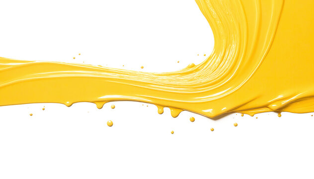 yellow paint brush strokes in acrylic color isolated against transparent