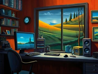 Naklejka premium computer monitor and computer