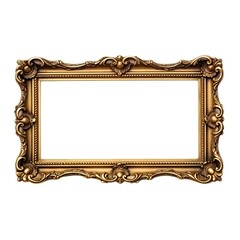 Golden frame of picture or photo, victorian decoration, elegance museum image. Baroque gallery border, classical blank isolated art. AI generated