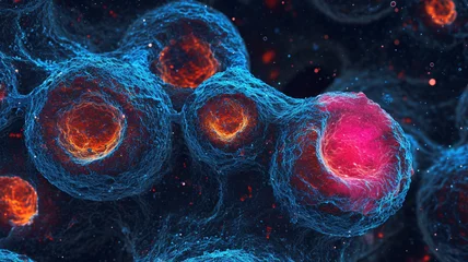 Tuinposter Cancer cell. Oncology research structure mutation, somatic cell of body. genetic predisposition. Neoplasms, cancerous disease, malignant tumour, Danger fear the unknown, biology medicine dna immune. © Ирина Батюк